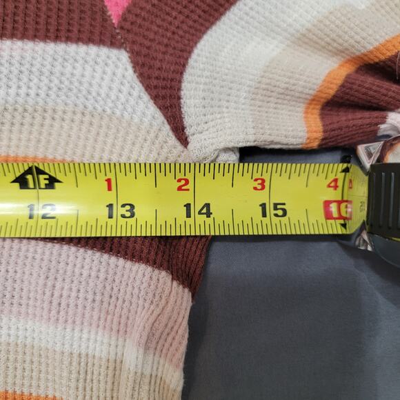 Aerie Waffle Knit Thermal Top Multicolor Stripe Long Sleeve Retro Fit - Picture 4 of 7